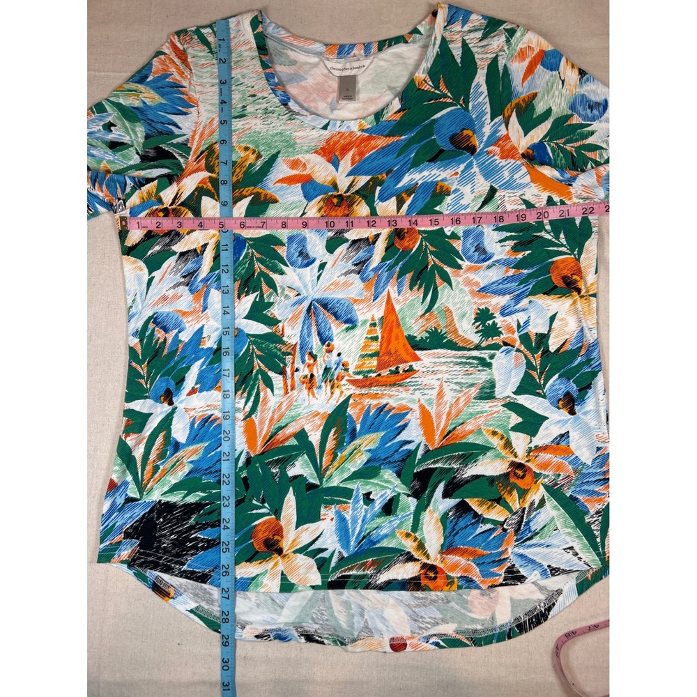 Christopher & Banks Womens XL Tropical Scenic Palm Sailboat Scoop Neck T-Shirt - Picture 4 of 6